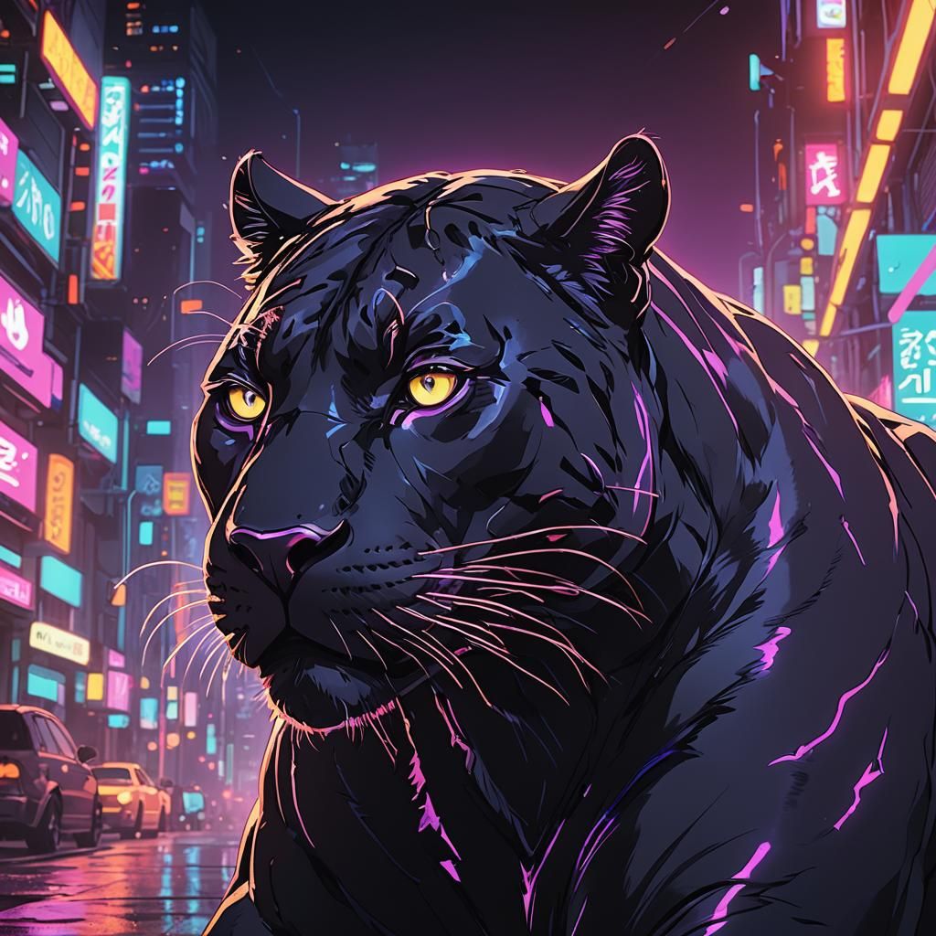 A panther ,  in Neon lights