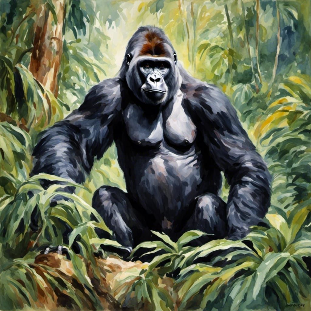 <lora:Impressionist women:1.0> gorilla in the jungle