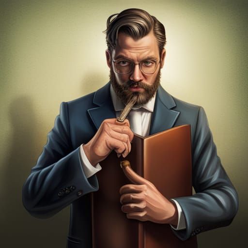 Hipster Christian minister in his pulpit, with a Bible in on...