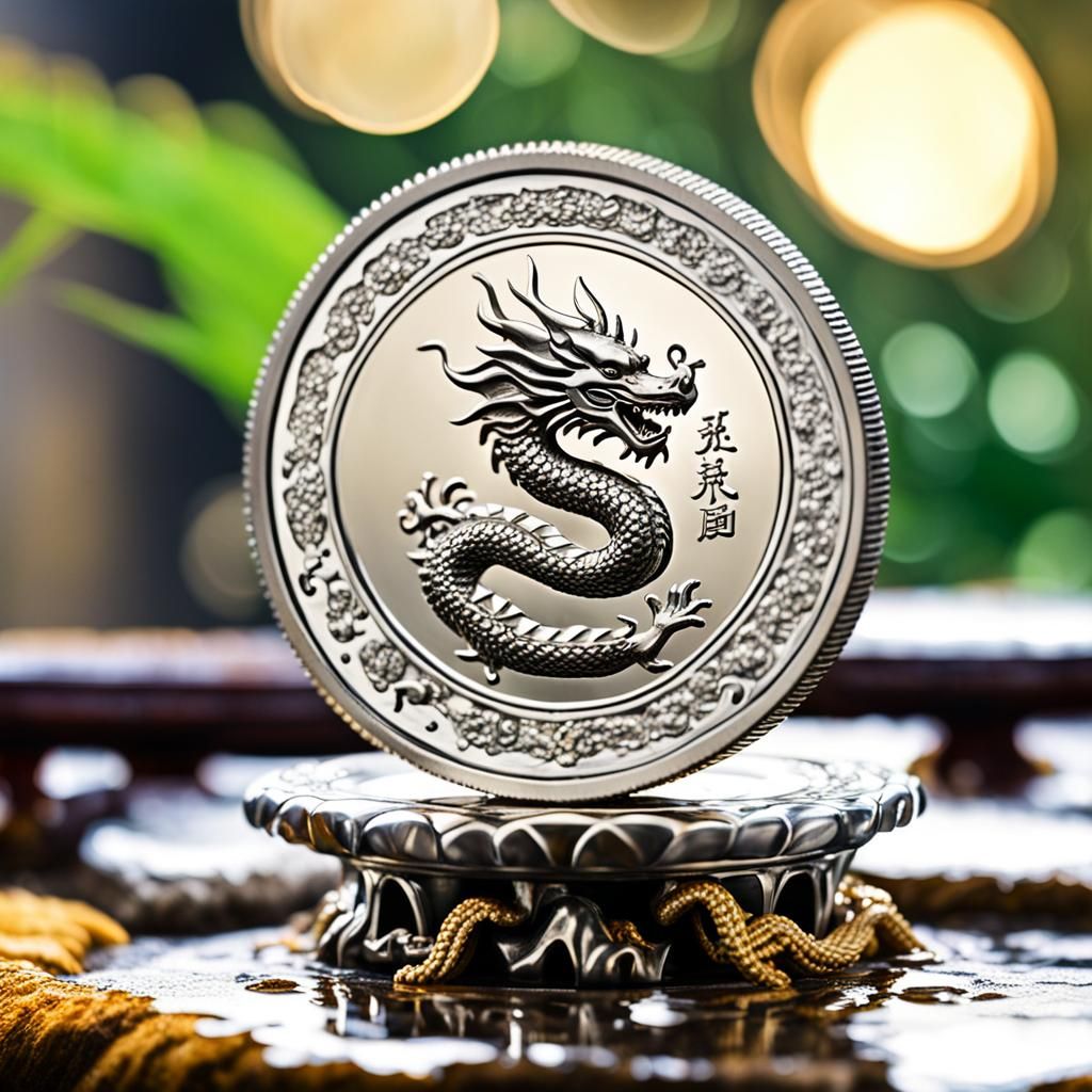 Oriental Dragon Faucet with Silver Coin and Crystal