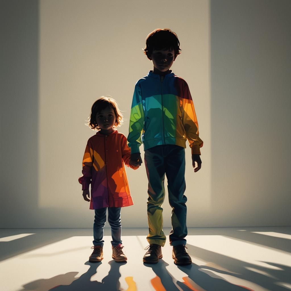 Playful Shadow Child Silhouette in Vivid Colors