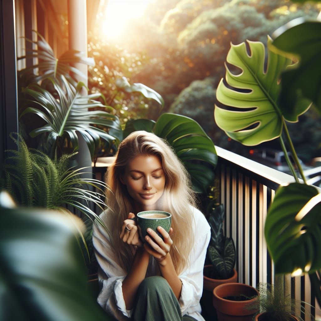 Australian Woman Enjoying Coffee on Balcony