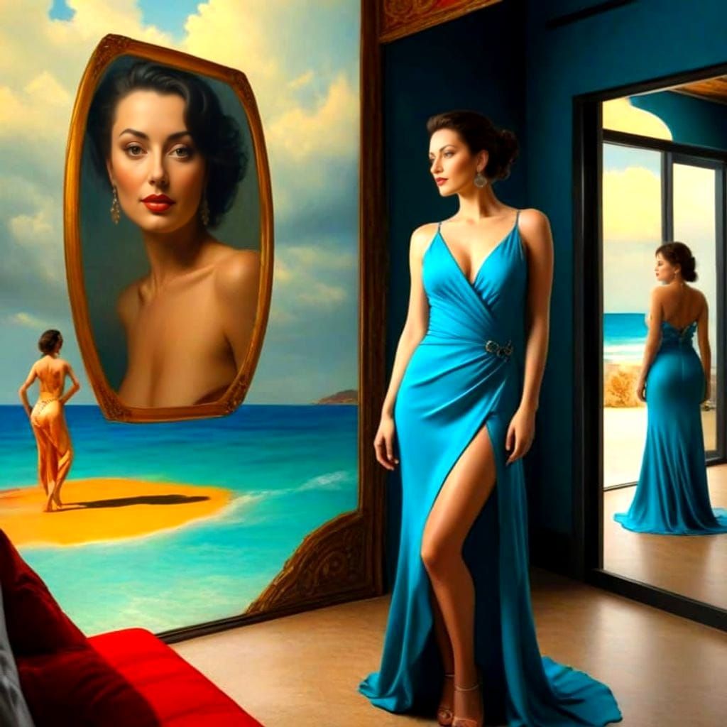 Elegant Lady in Vibrant Surrealistic Landscape