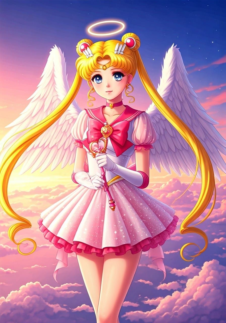 Anime Girl with Angel Wings in Manga Style