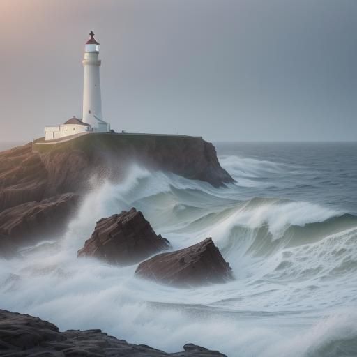 very modern  lighthouse near the sea early in the morning mi...