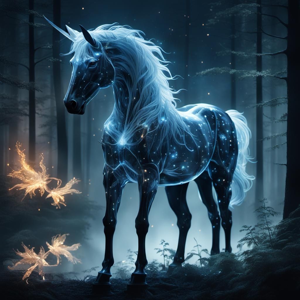 Ethereal Crystal Horse Made of Liquid Light