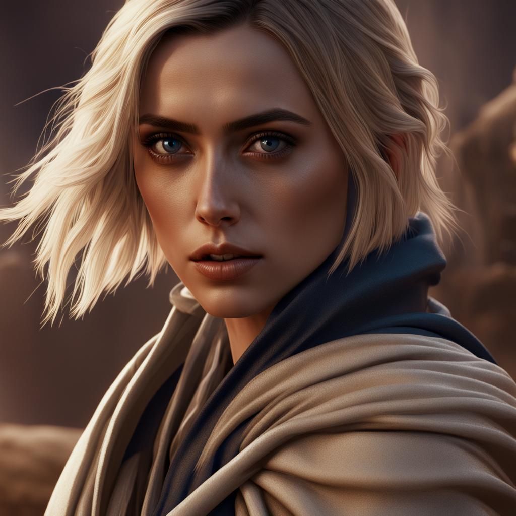 Ana De Armas As A Jedi, Blonde Hair, In Close Shot   AI Generated