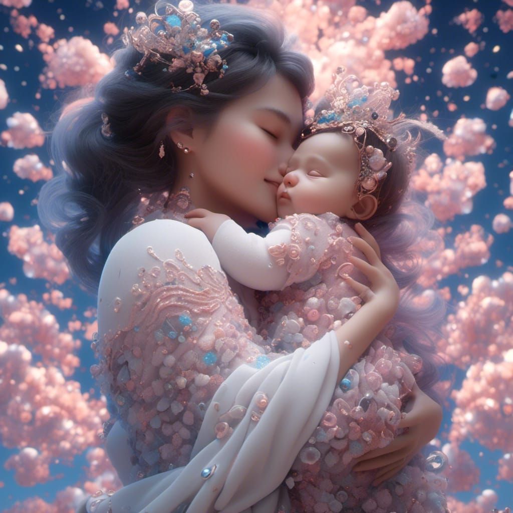  <lora:3DChibi:1.0> cute baby girl in her mothers arms