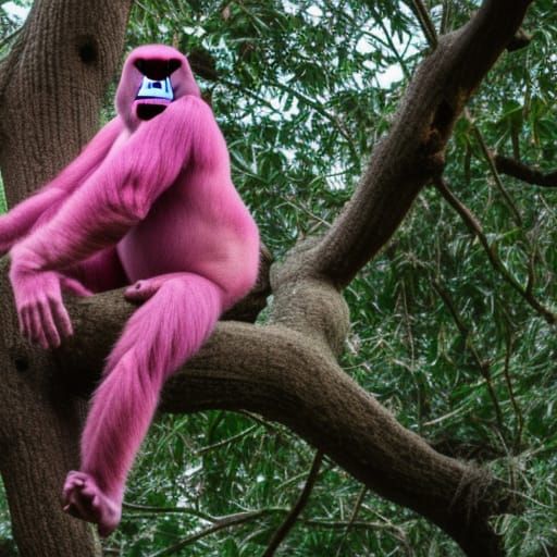 Pink gorillas on a tree at dawn