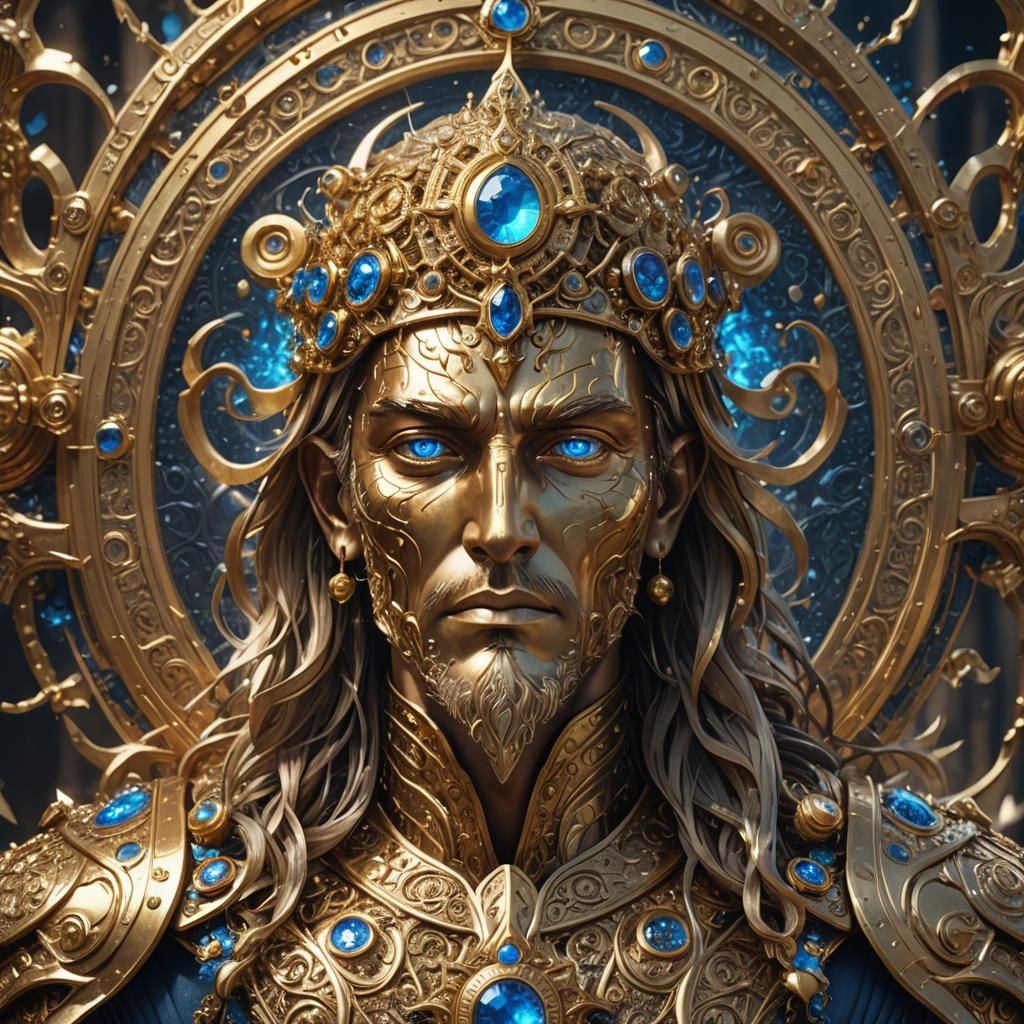 gold good power god with blue eyes