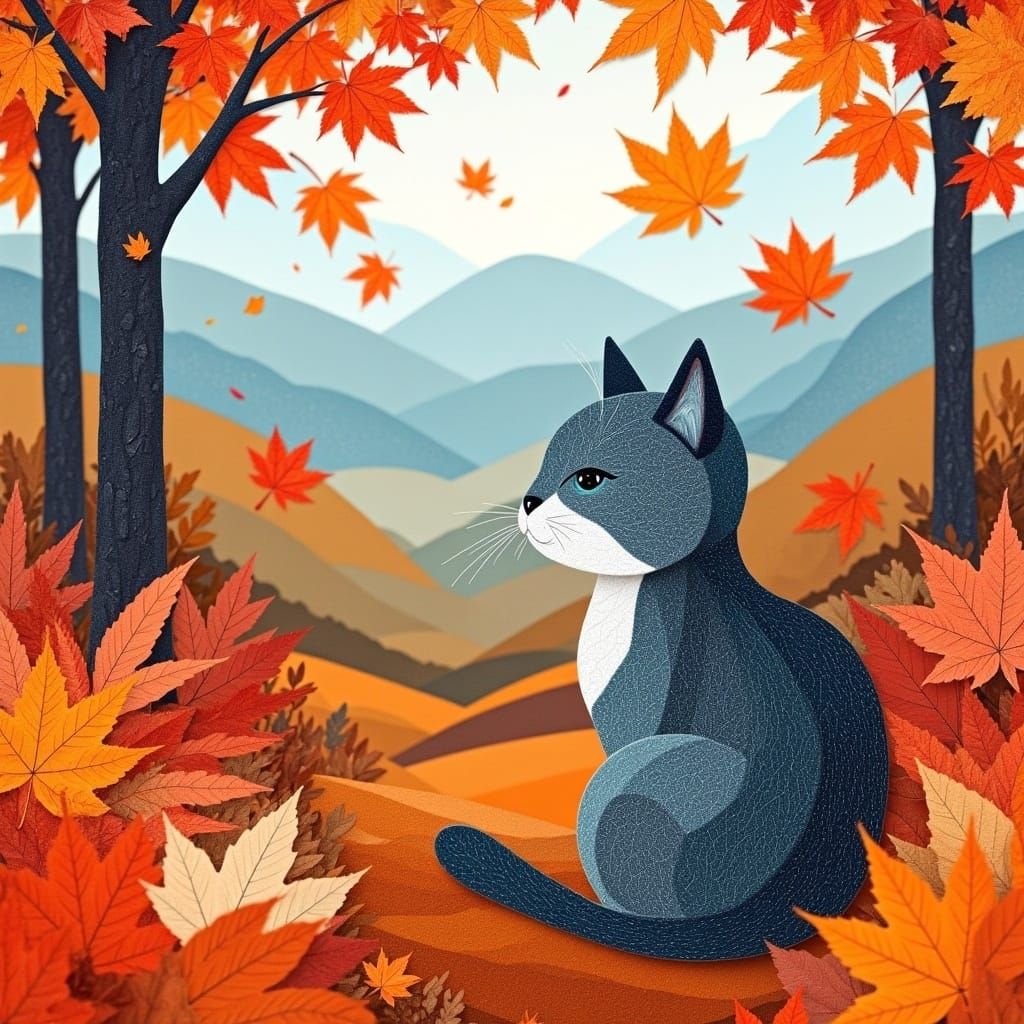 Cat in Autumn landscape <lora:CollageArt Seasons:1.0> 