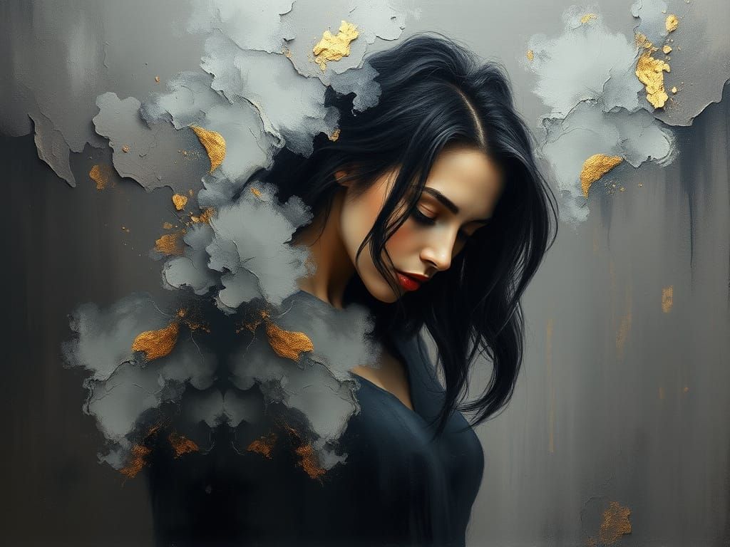 Contemplative Woman in Impasto Abstract Expressionism