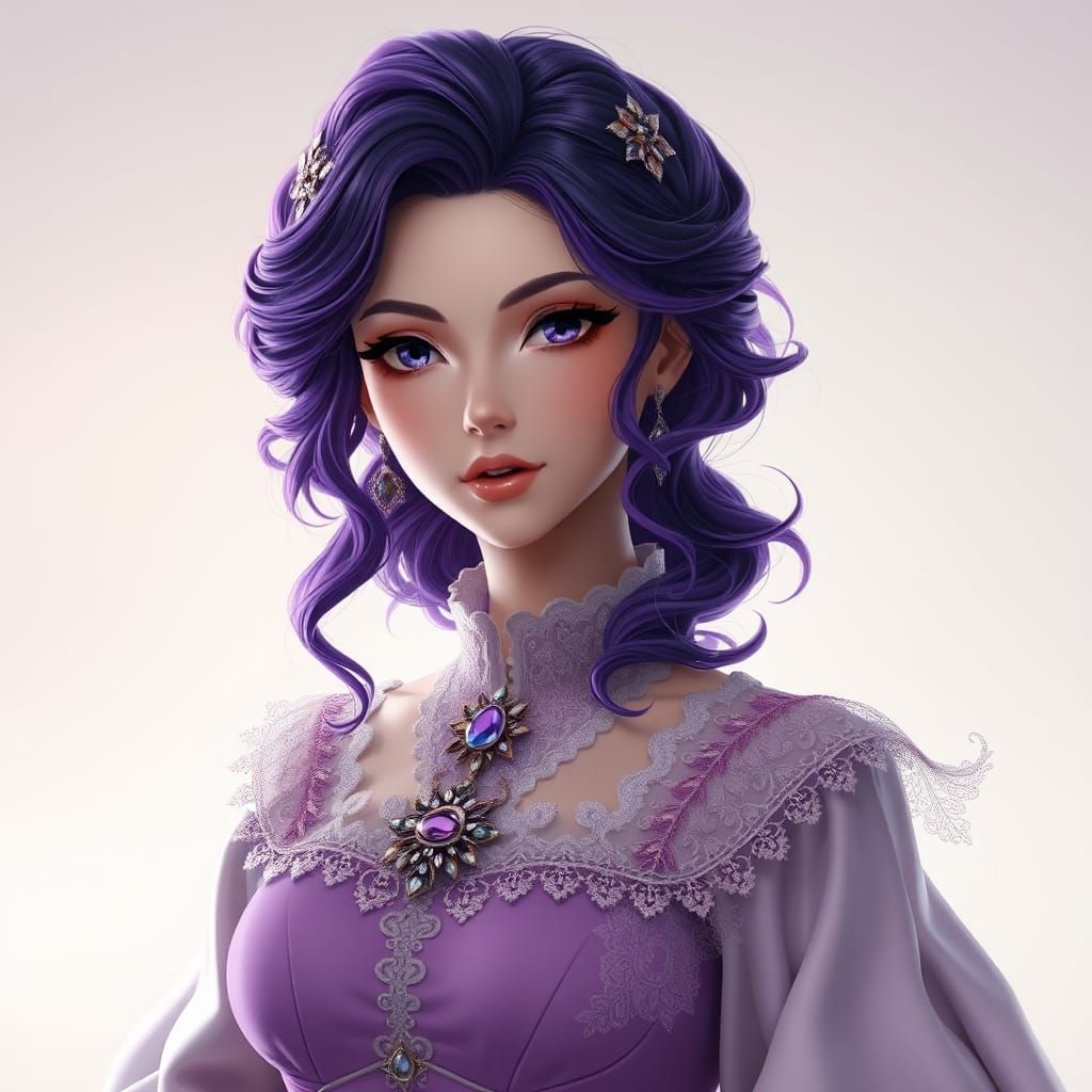 A beautiful purple-haired woman with a beard