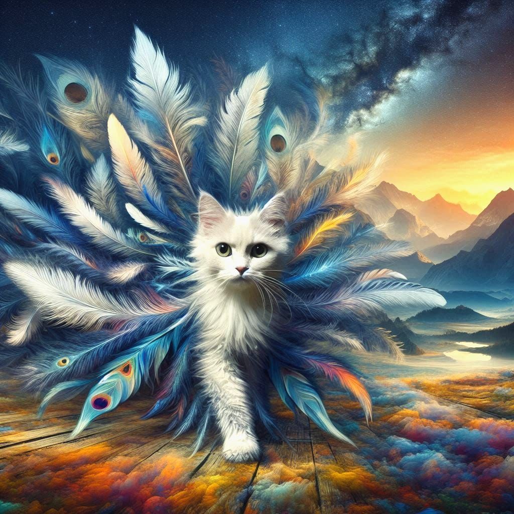 cat with feathers