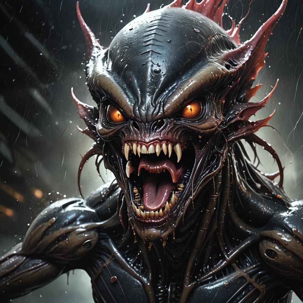 Alien creature baring sharp teeth