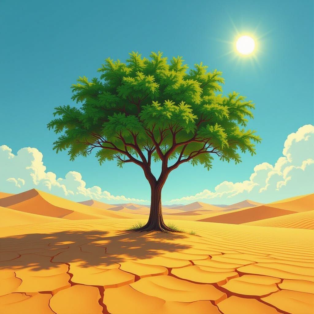 Resilient Desert Tree in Digital Art Style
