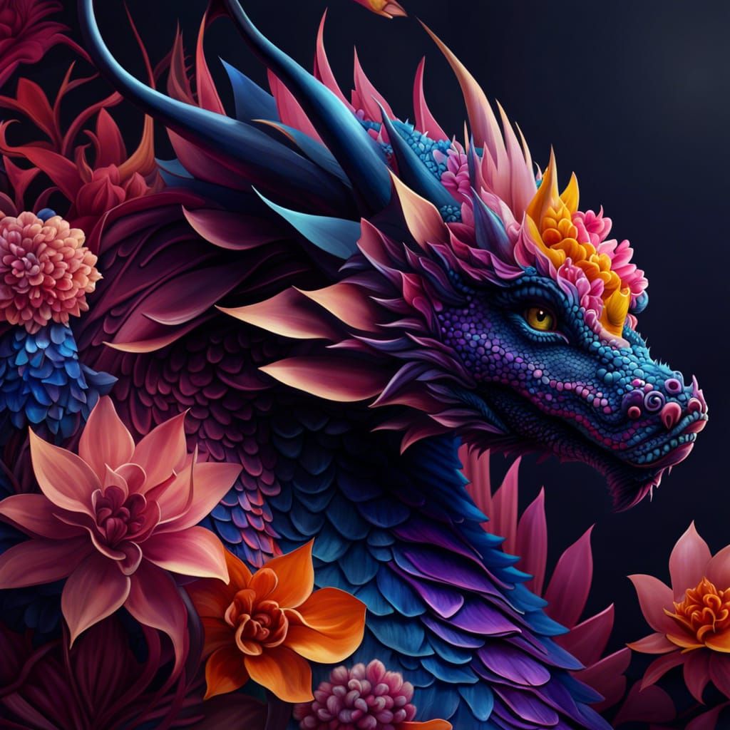 Dragon Made out of Flower Petals   by @star_girl