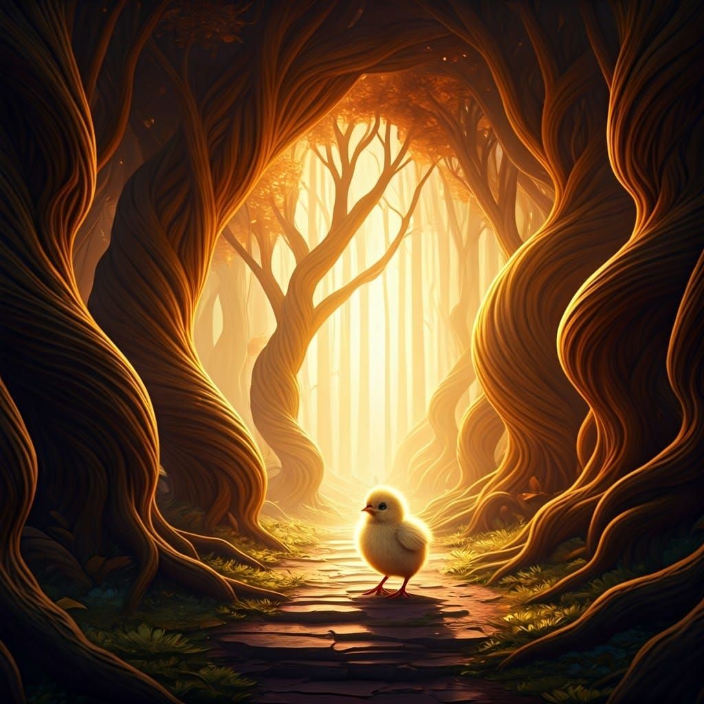 Brave Chick's Journey in Enchanted Forest