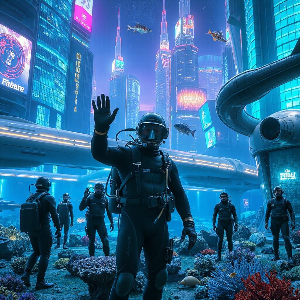 Futuristic underwater city inhabited by humans  by @Twiggles