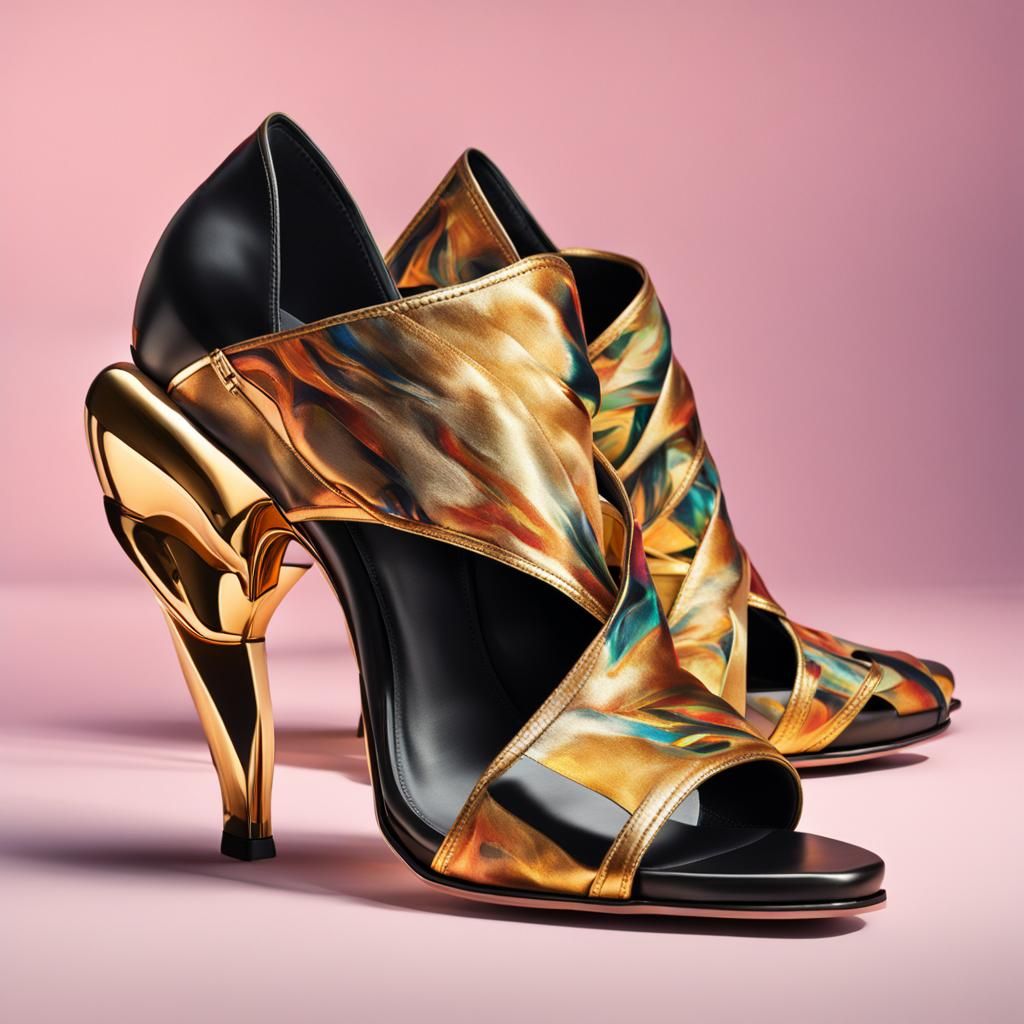 mule high heel with golden black with silk wrap contemporary...