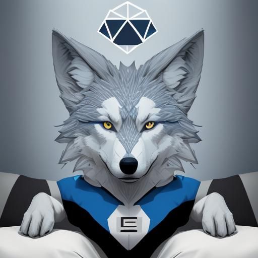 wolf on couch blue white and grey