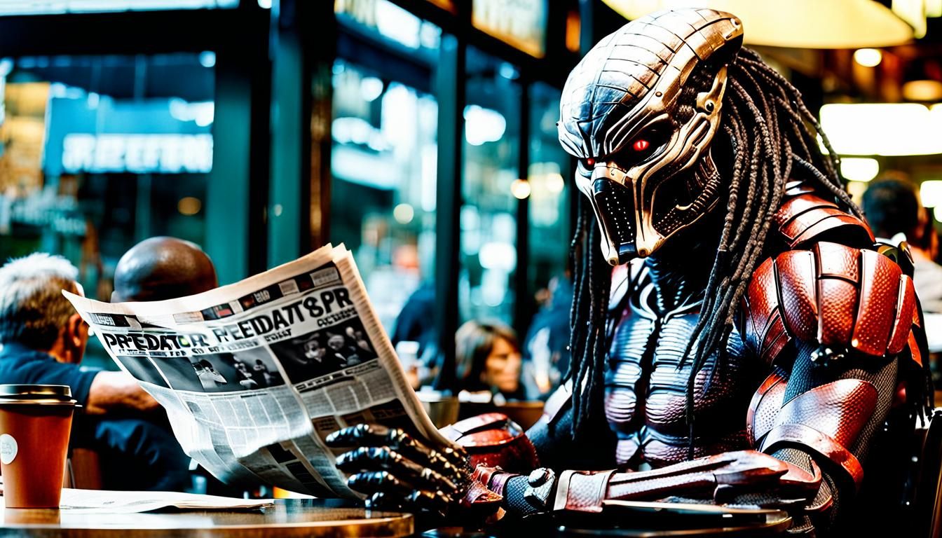 The Predator enjoying his morning read...  by @undefined
