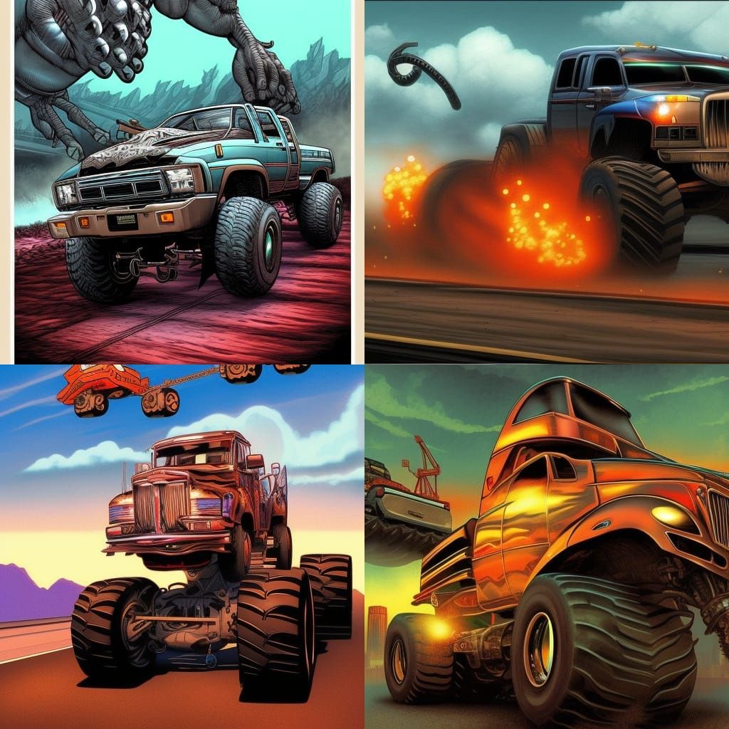 hottest girl driving a monstertruck on highway by cyberpunks...