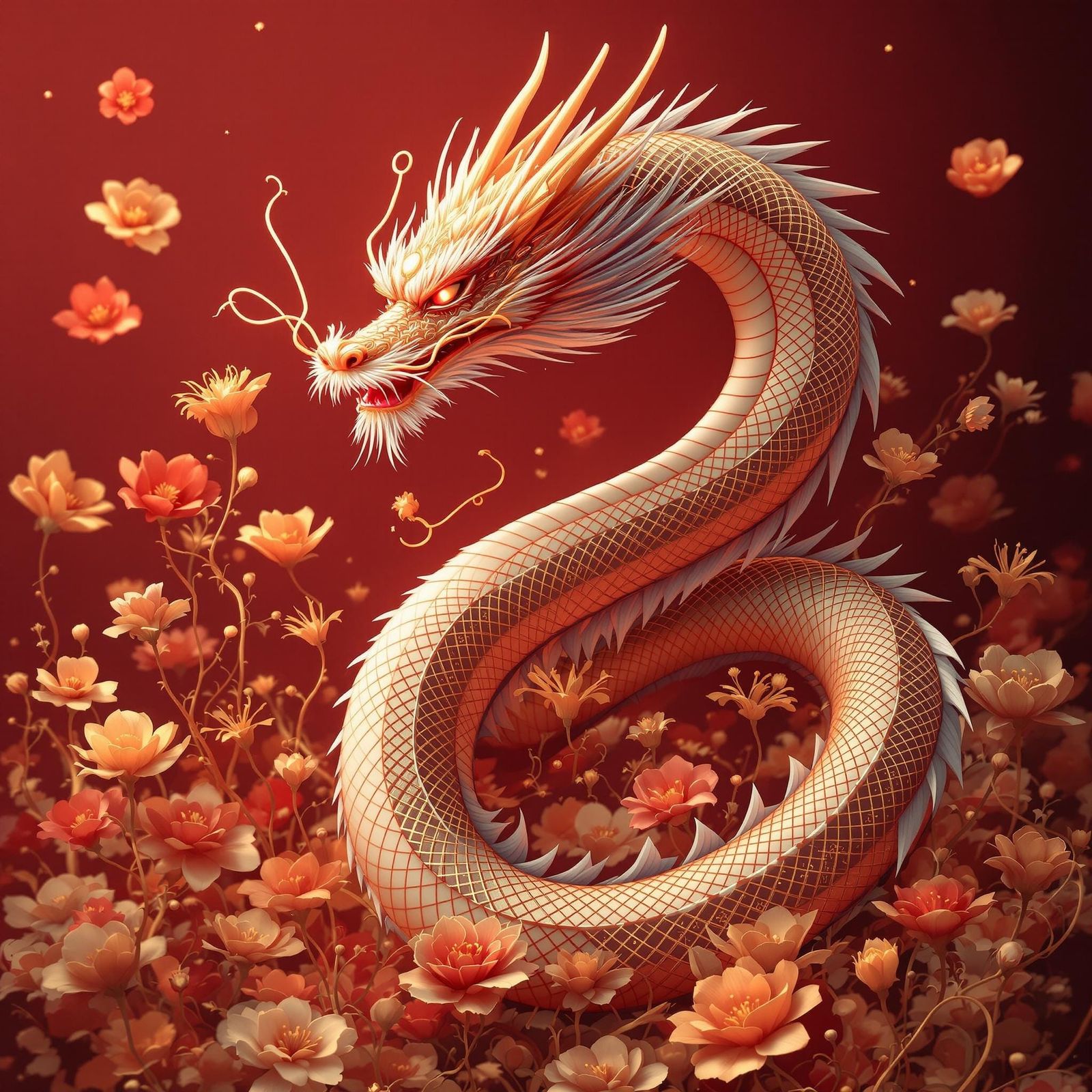 Chinese New Year, golden flowers everywhere, Chinese snakes,...