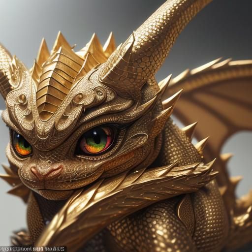 Cute chibi dragon, toothless, gold and silver, ultradetailed...