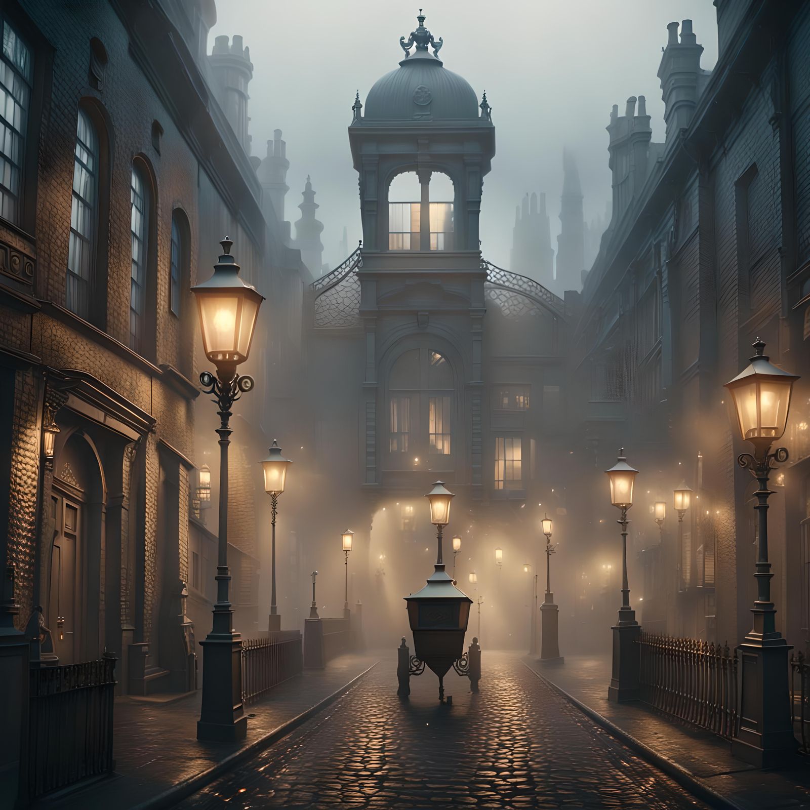 Drones delivering parcels to an empty Victorian Street