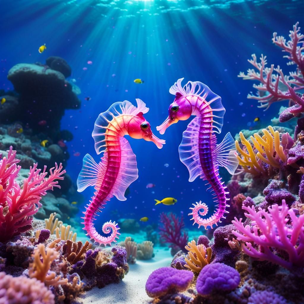 Sea horses on the bottom of the sea