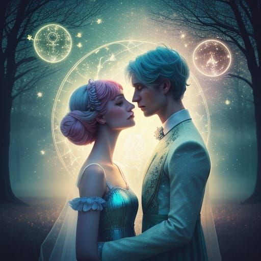  potrait, luminous celestial map, two words, SUPERIMPOSED twilight glade, wandering dreamer, MISTY, Michea...