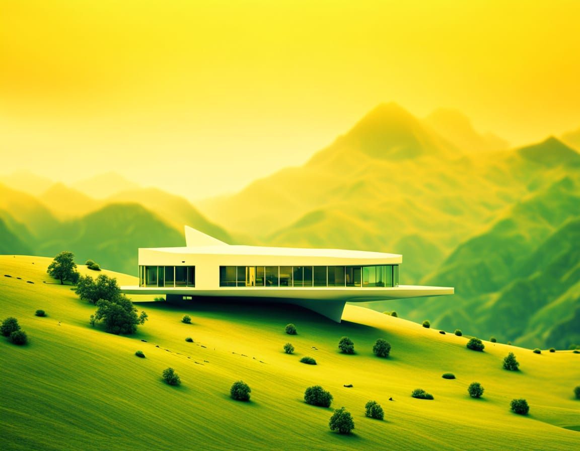 A futuristic house in the mountains, intricate details, HDR, beautifully shot, hyperrealistic, sharp focus, 64 megapixels, perfect compositi...
