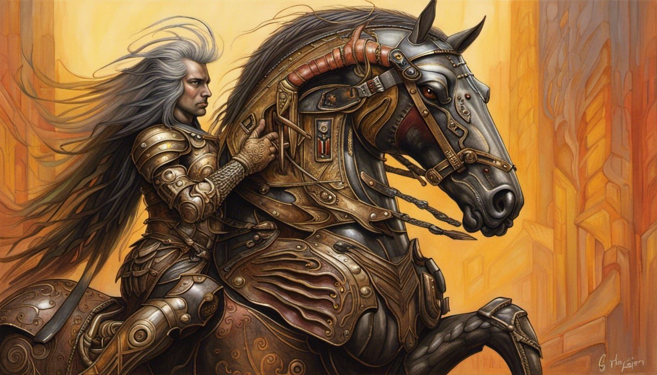 mythological halfman halfhorse, wearing armor, fantasy art, by Greg