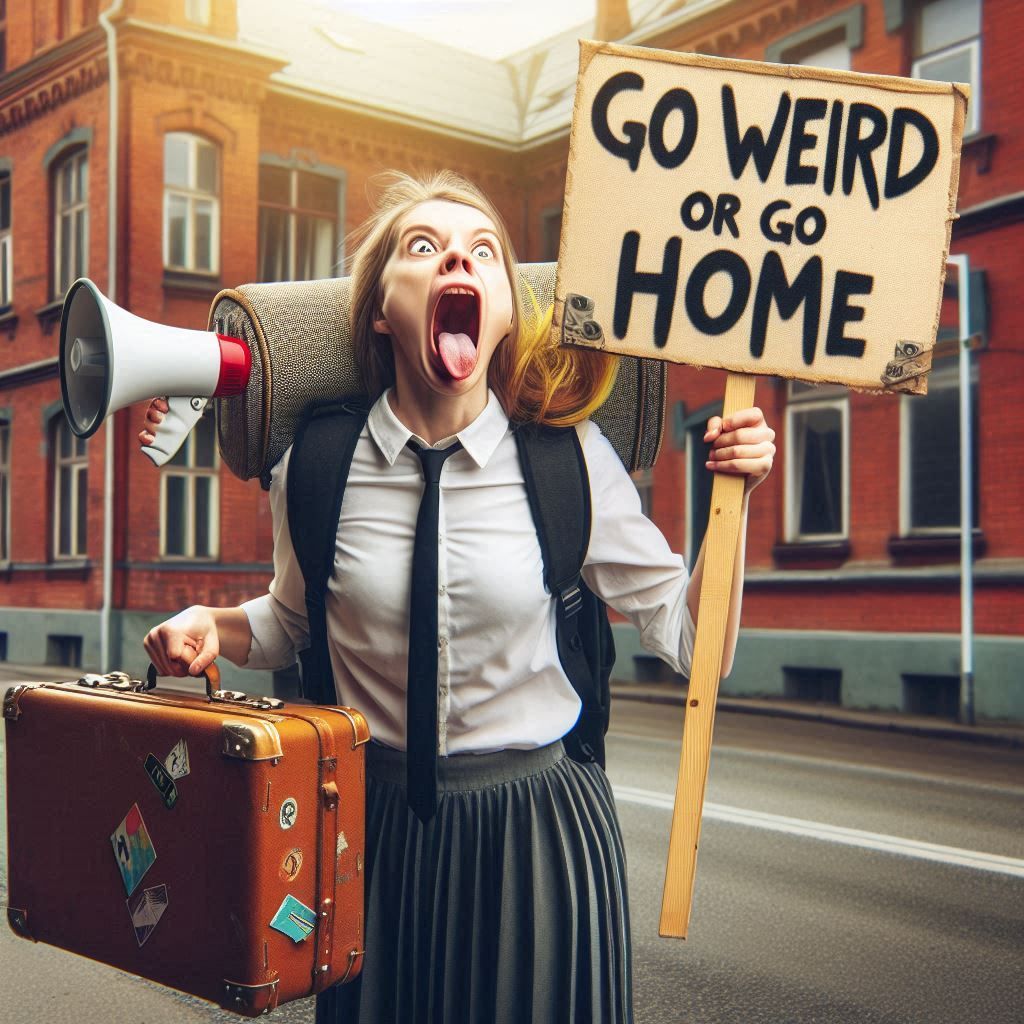 go weird or go home, weird person on way to home