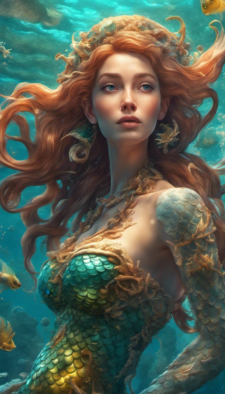 The beautiful mermaid underwater photorealistic intricately ...