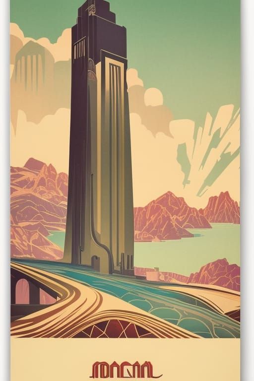 travel poster, art deco, art nouveau, rich colors, intricate...