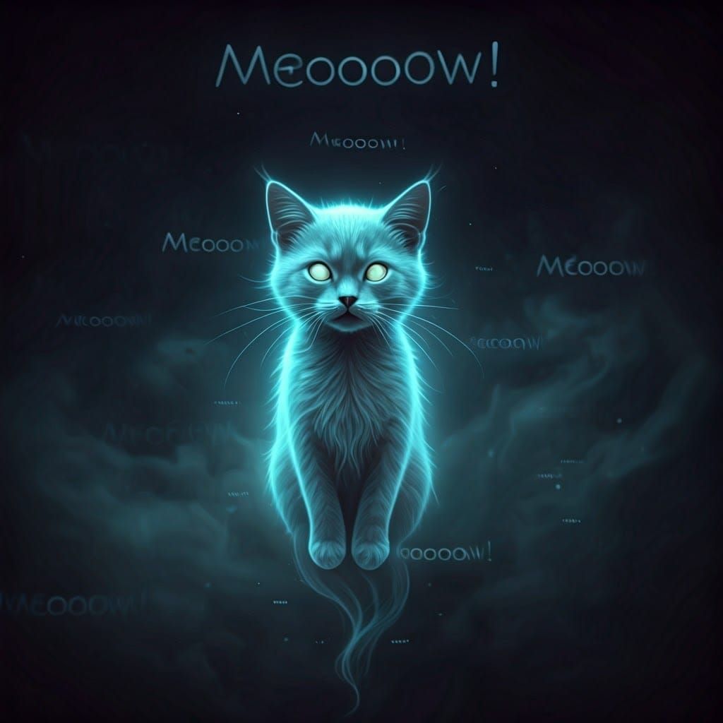 Ethereal Ghost Cat's Supernatural Meow in Dreamlike Surreali...