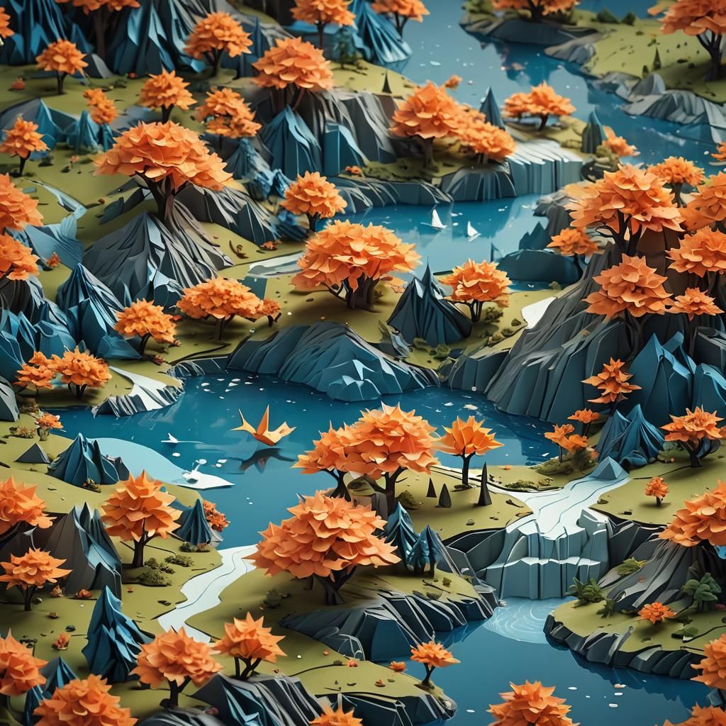 Glowing Origami Landscape Inspired by Fantasy Art