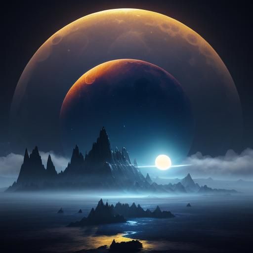 Eclipse sun rainbow bubbles moon blue sky