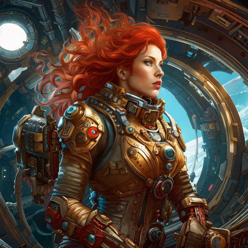 redhead space pirate in battle suit - AI Generated Artwork - NightCafe ...