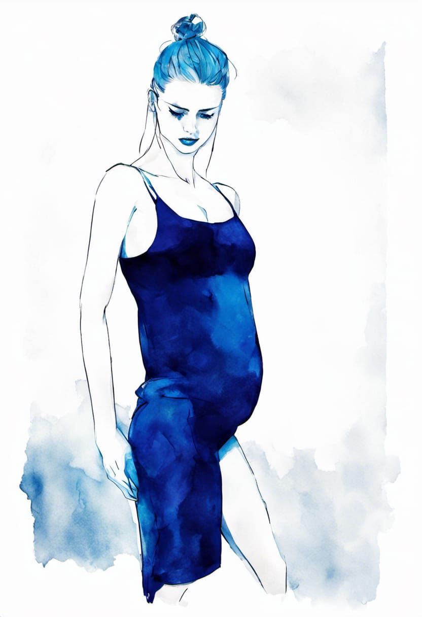 Add a man standing behind her, holding her tenderly. He is s...