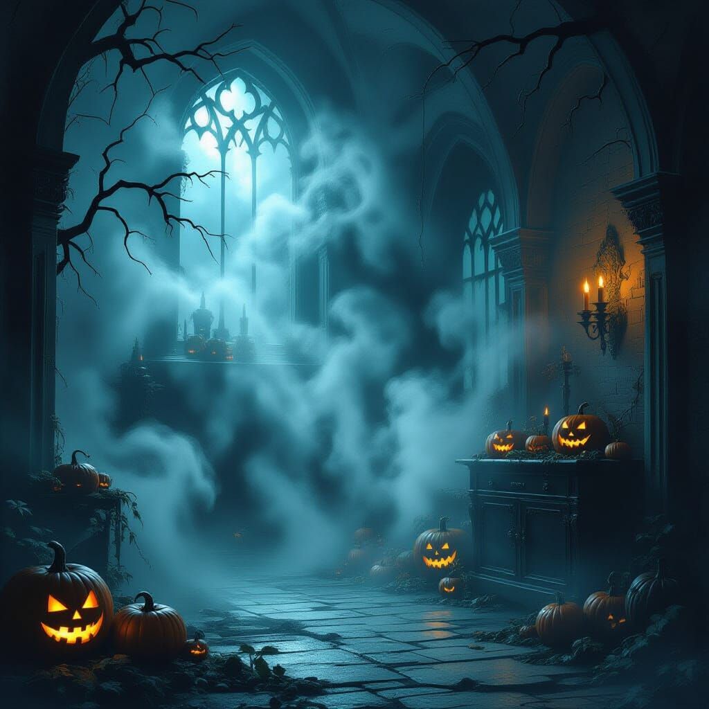 Eerie Halloween Room With Swirling Mist