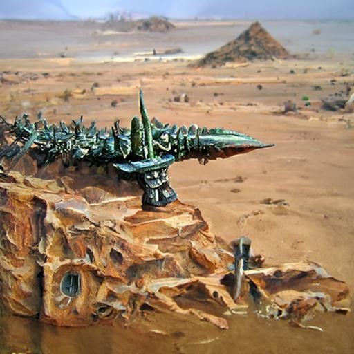 Necron obelisk from warhammer 40000 in the desert