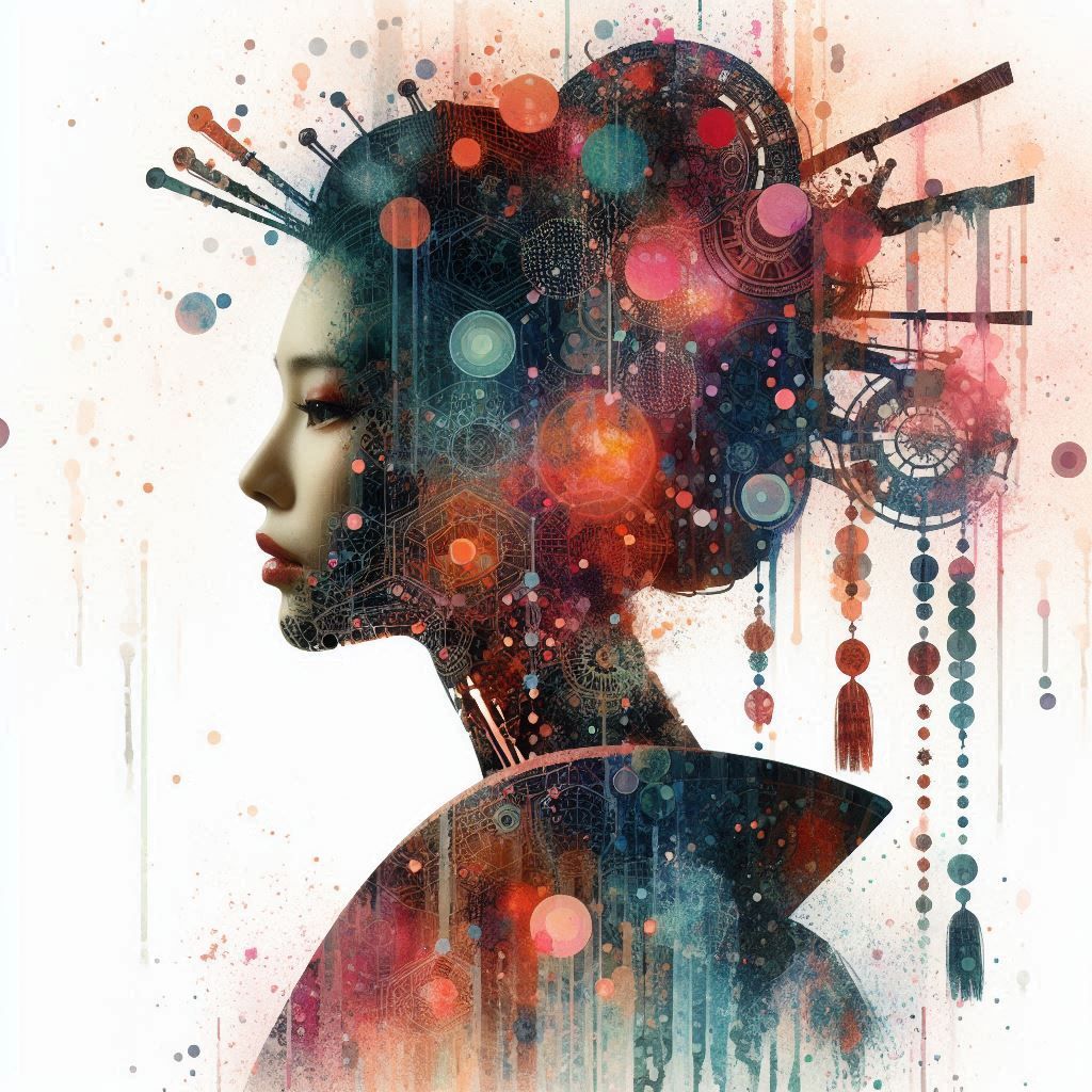 double exposure beautiful fantasy DALL-E 3 portrait landscape..