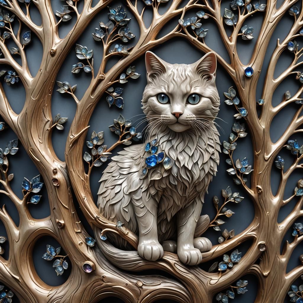 (Finnish Style Panel depicting Kitty In A Tree created out o...