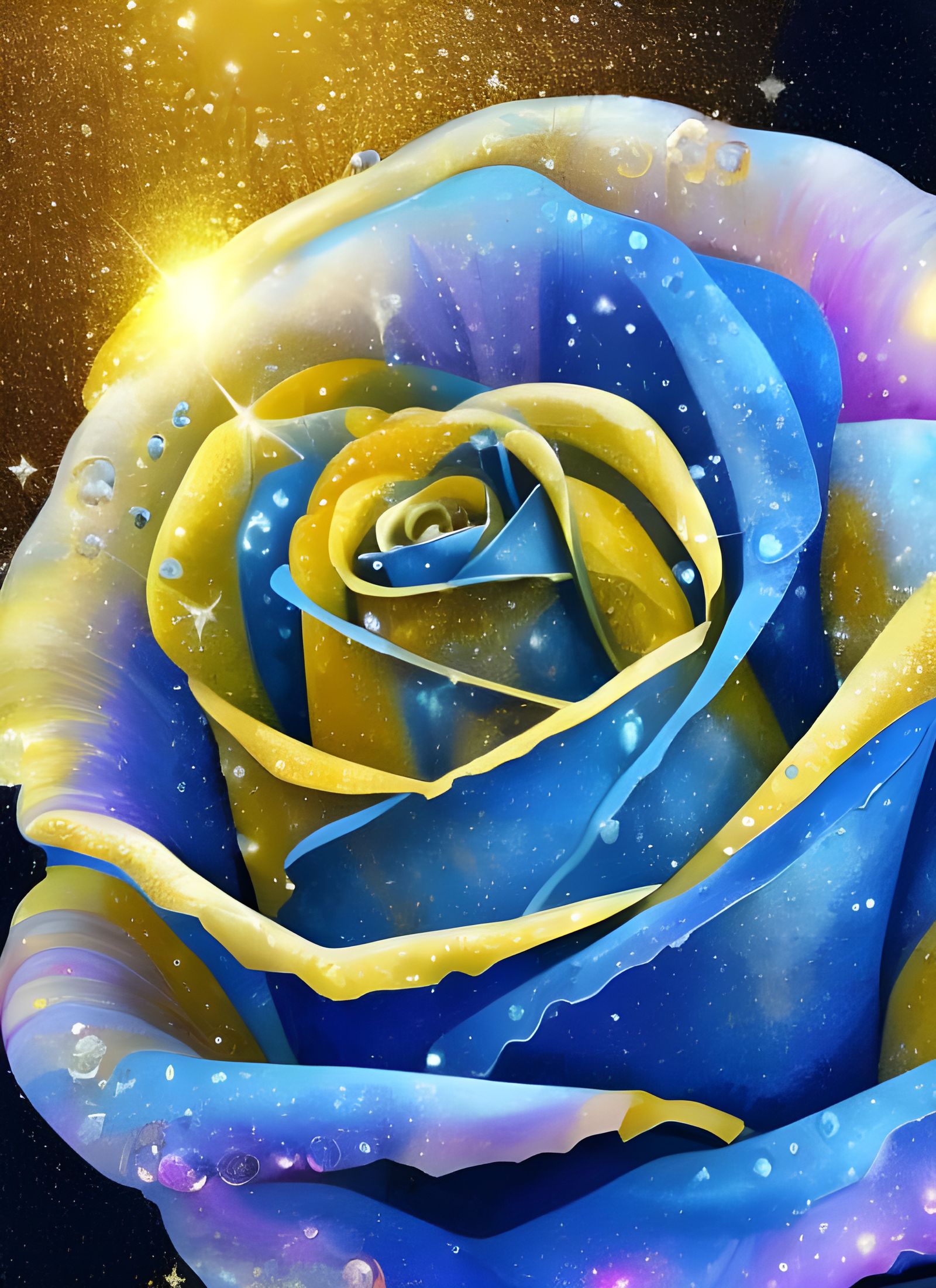 Extremely Detailed Blue and Gold Rose! AI Generated Artwork