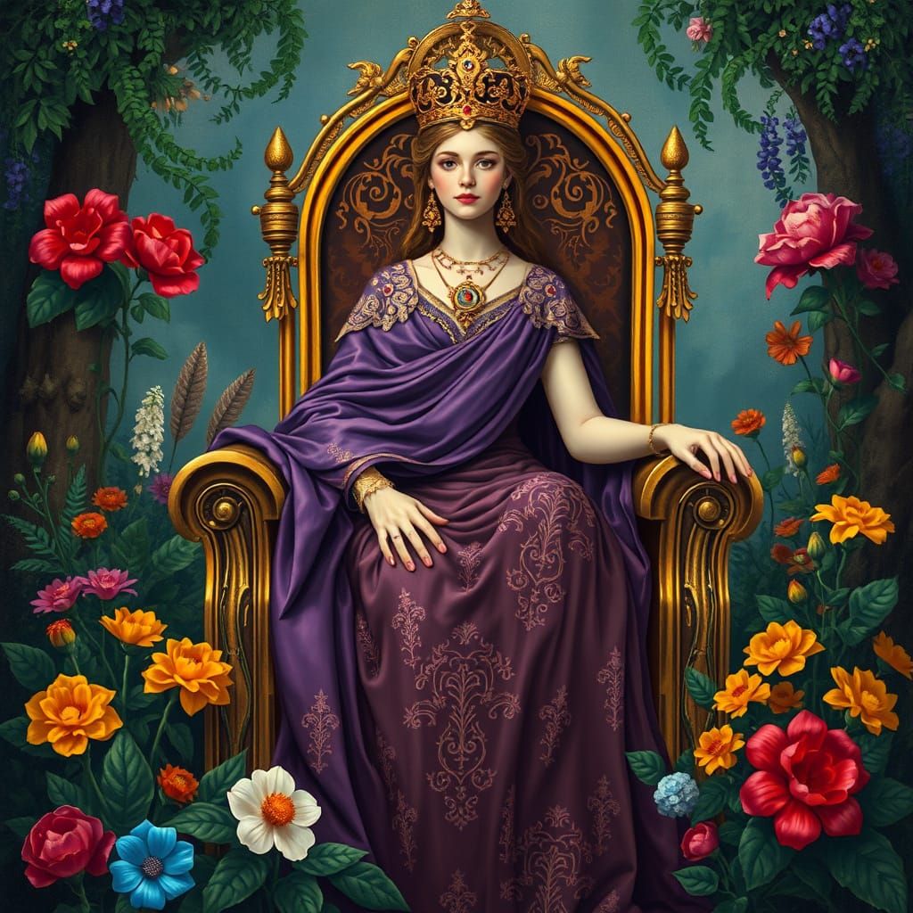 Majestic Queen in Whimsical Golden Splendor