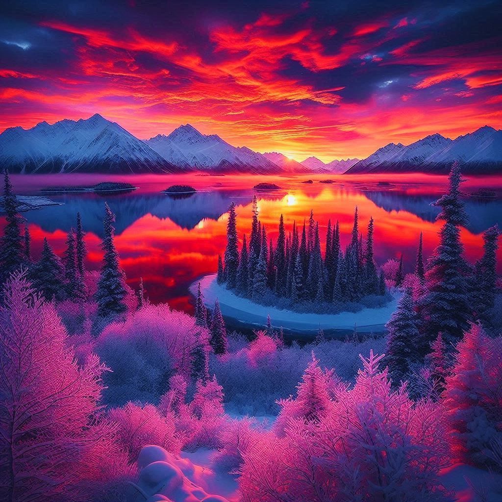 Fire and ice sunrise in Anchorage Alaska 🩷💜