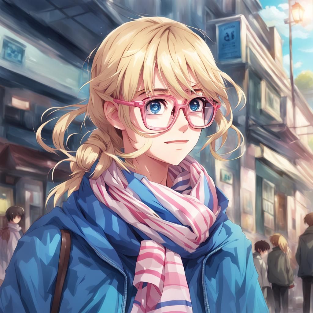 Anime Girl with Scarf and Glasses